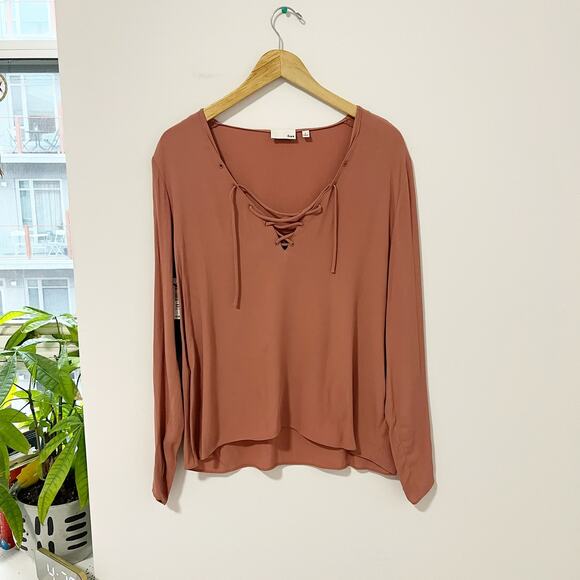 NEW Aritzia Wilfred Free Pink Redling Lace Up Blouse Size Large - Picture 1 of 6